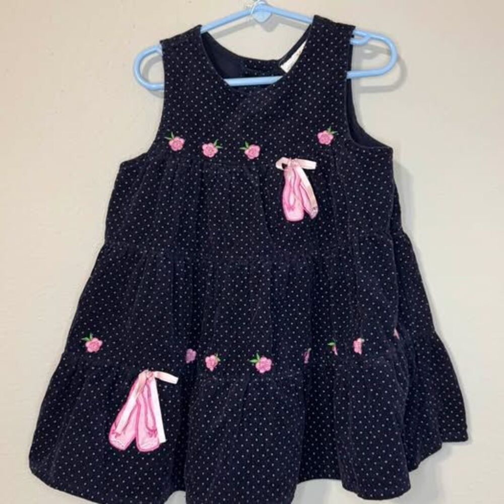 Rare Editions Vintage Navy Polka Dot Corduroy Ballet Slipper Dress 3T